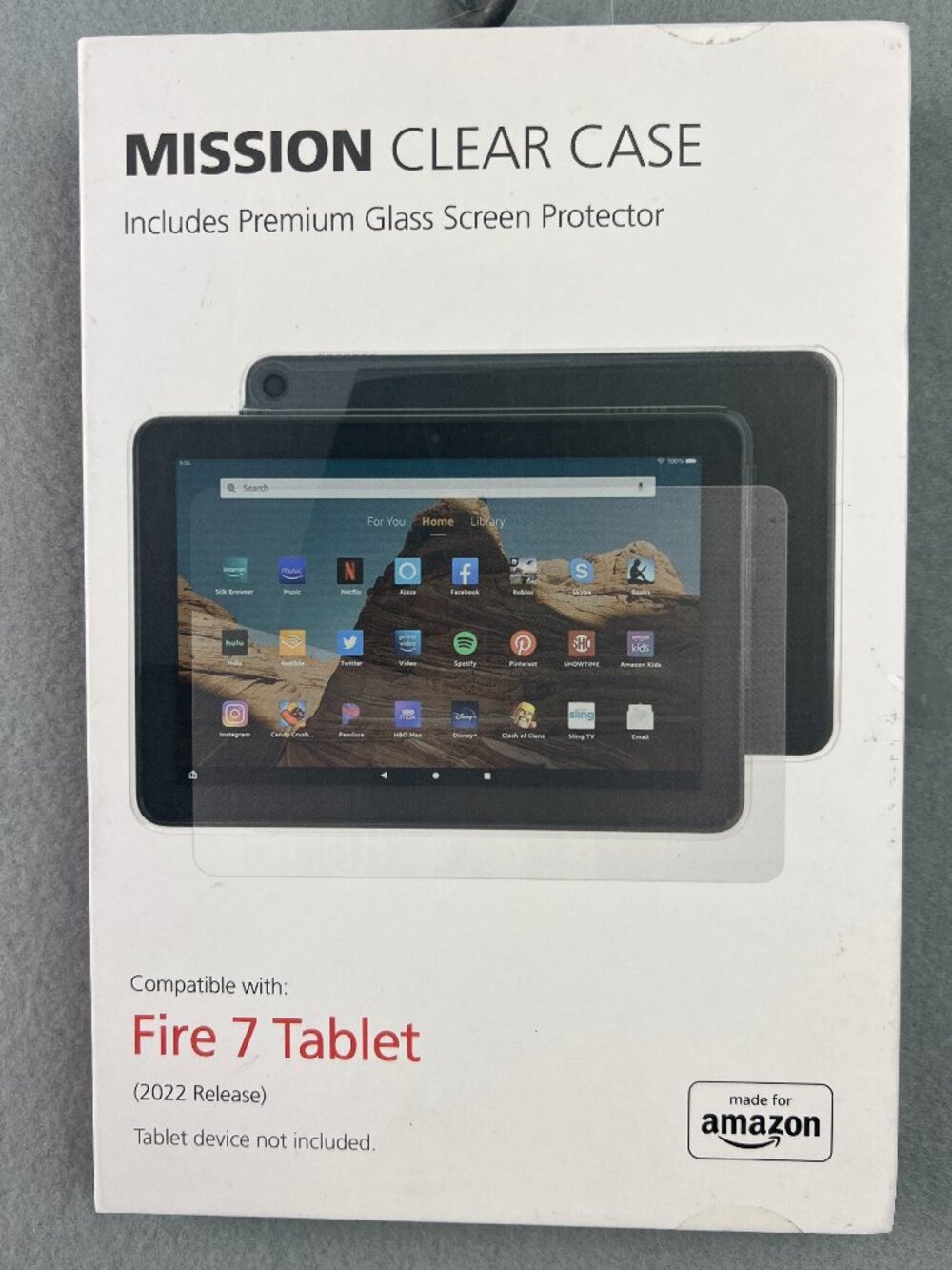 NEW Mission Clear Case for Fire 7 Tablet (2022)w/ Premium Glass Screen Protector